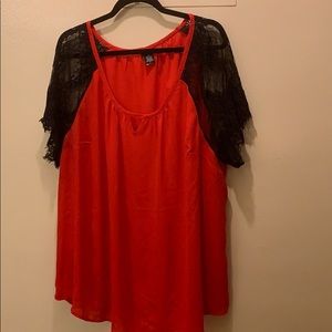 Red and black lace sleeve top